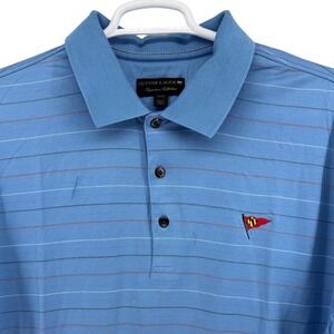 Cutter & Buck Mens XL Blue Striped Mercerized Cotton Polo Annapolis Yacht Club